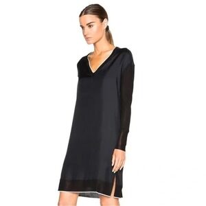 Rag Bone Black Silk Combo Long Sleeve Midi Dress Womens Small